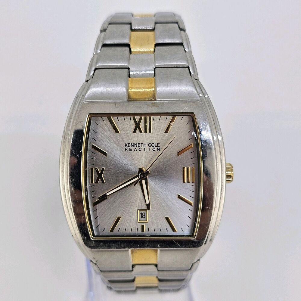 Kenneth Cole Men’s Watch 38MM Gray Dial Two Tone Bracelet Band 7" New Battery
